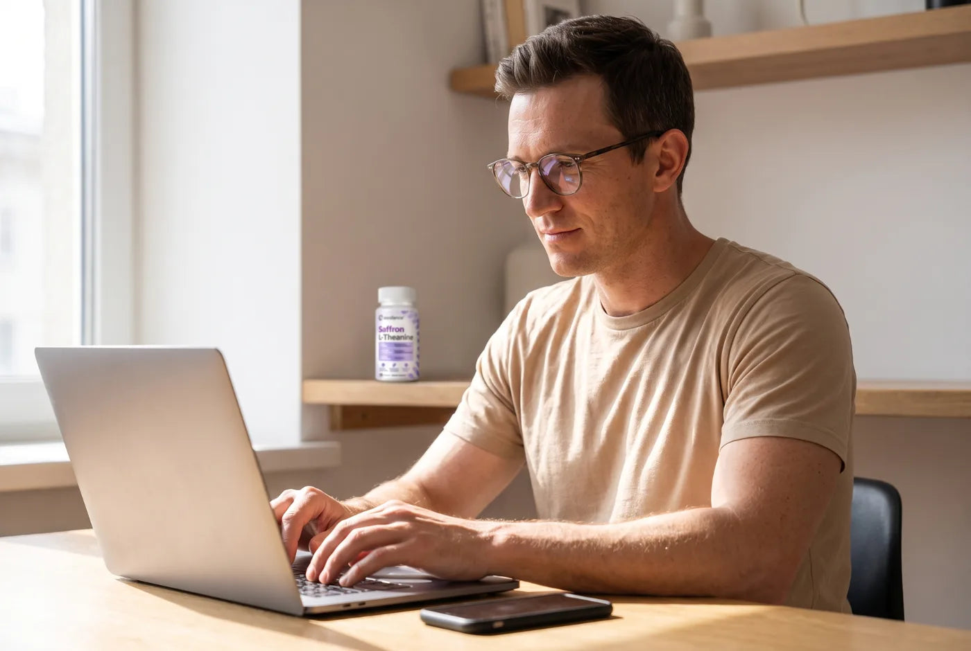 Calm without the crash — focused at the desk