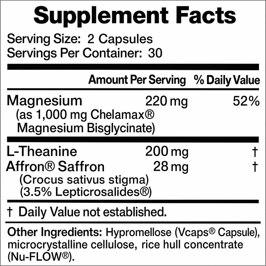 Evolance Calm+Rest Supplement Facts panel